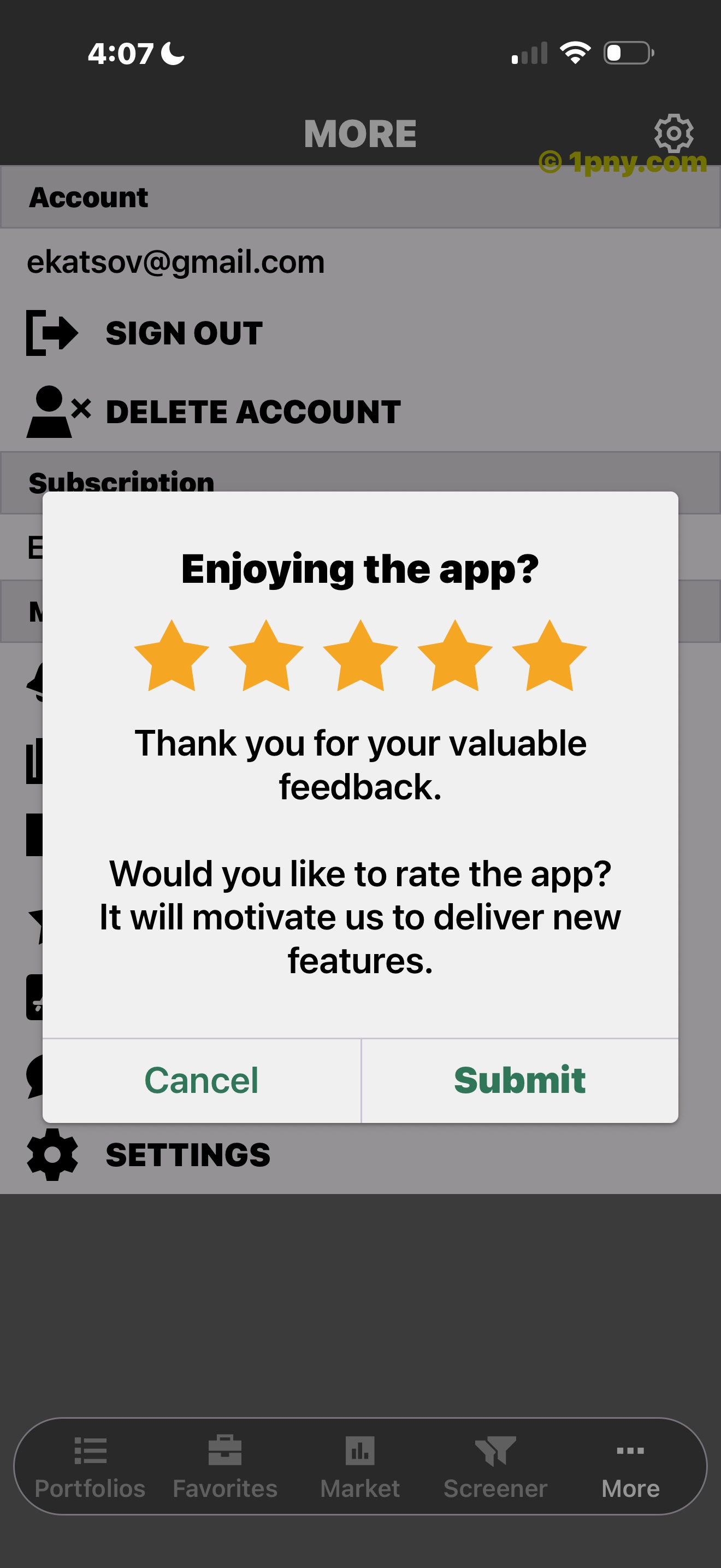 PennyGems app rating prompt