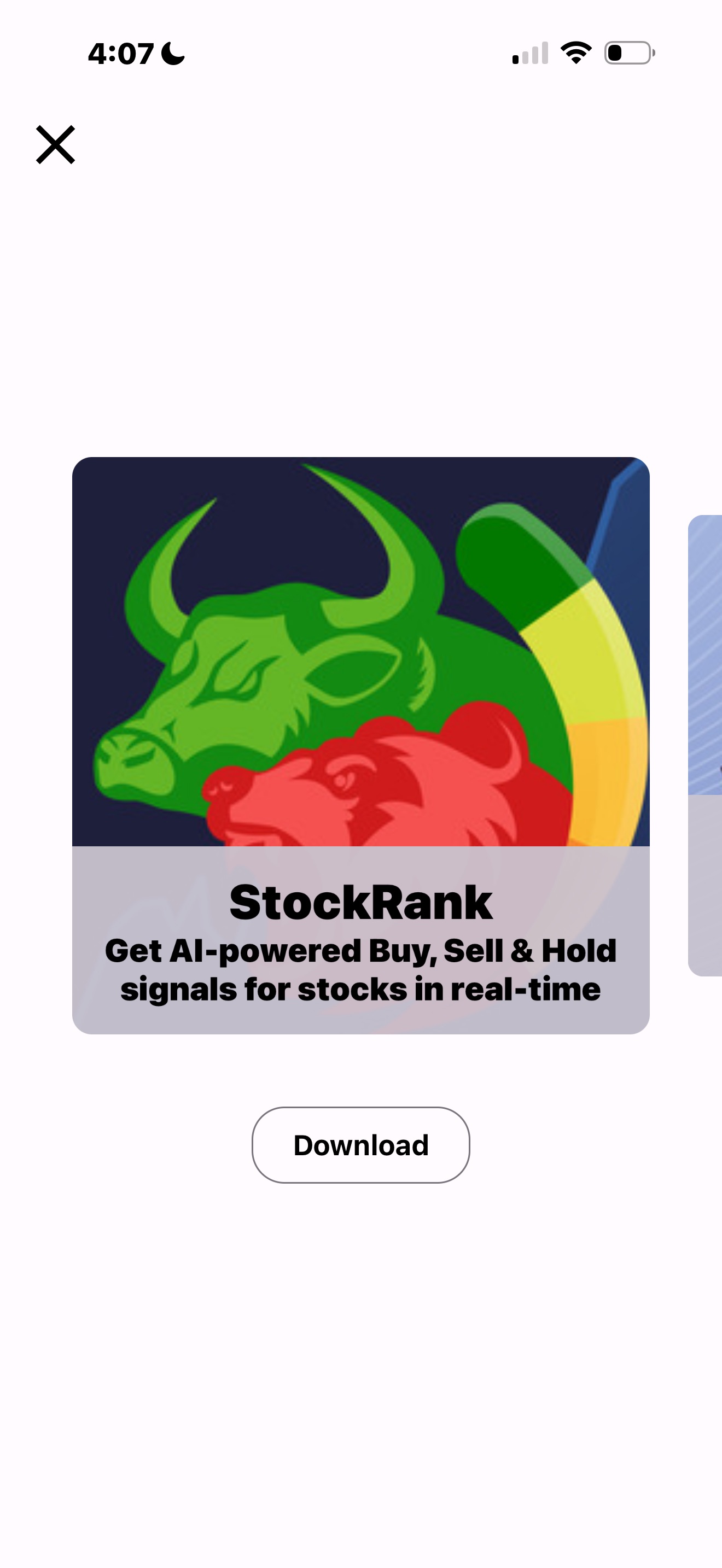 PennyGems Our Apps carousel showing StockRank
