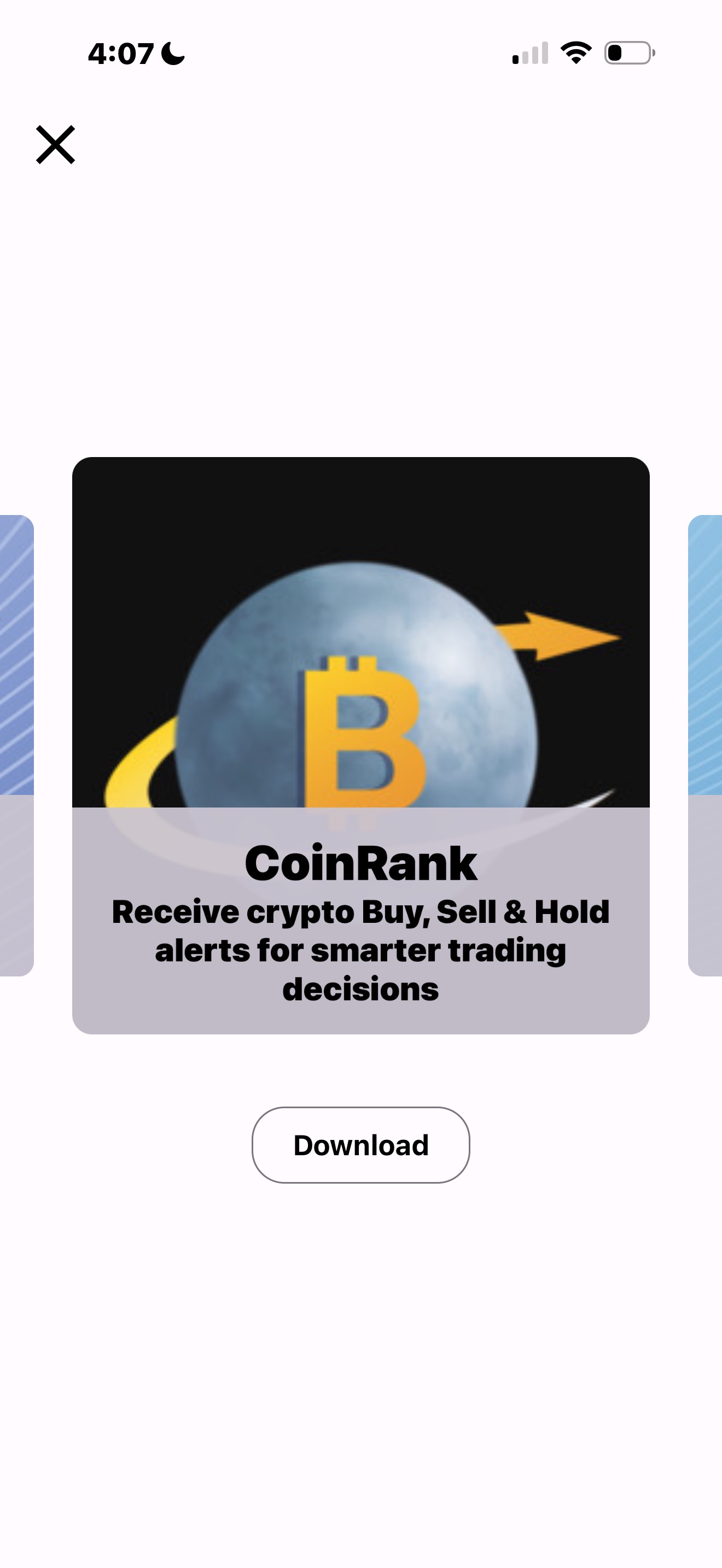 PennyGems Our Apps carousel showing CoinRank